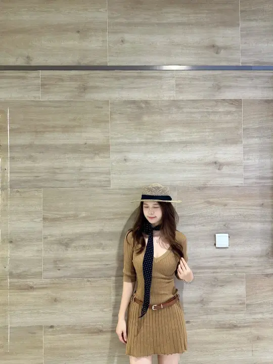 Camel Ribbed Knit Bodycon Mini Dress R9125