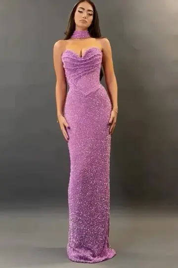 Slim Glitter Corset Prom Gown ,Sparkly Purple Maxi Evening Dress RS2047