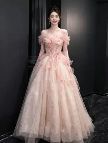 Tulle Hazy Applique Corset Prom Gown ,Sweet Pink Maxi Evening Dress Birthday Dress RS1939