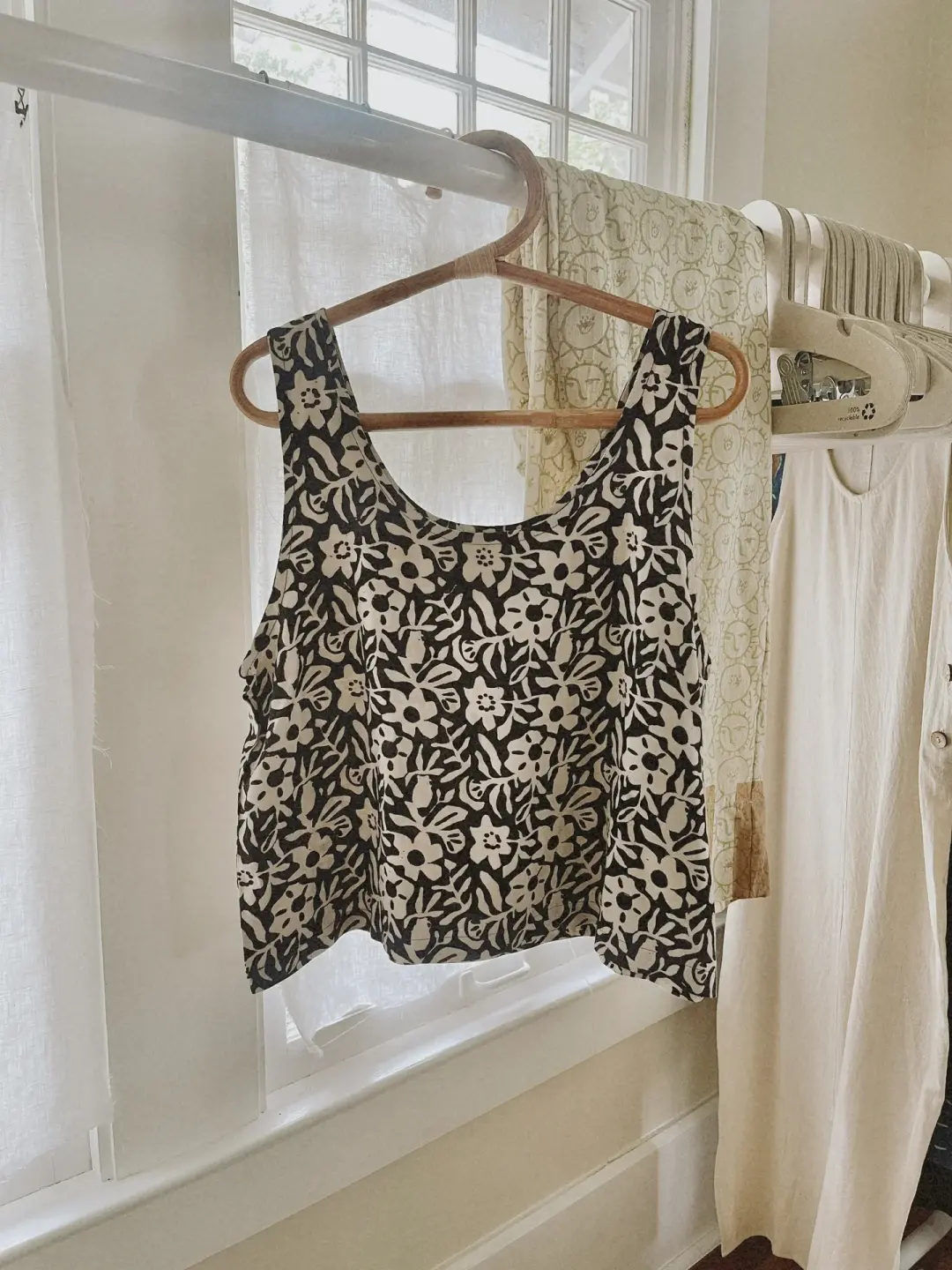 Silky Tank Top in Garden Block-print