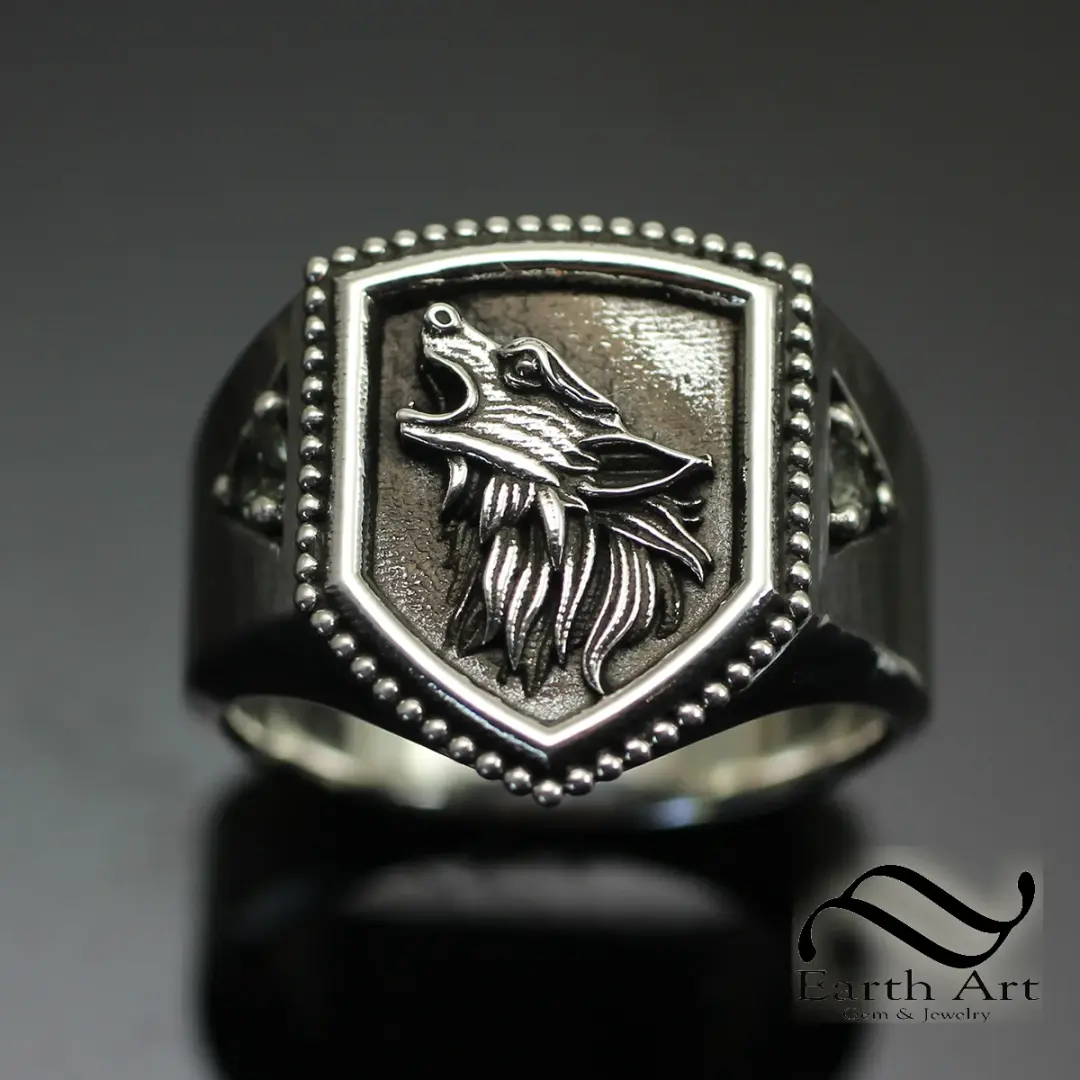 Howling Wolf Signet Ring - Sterling and Sapphire
