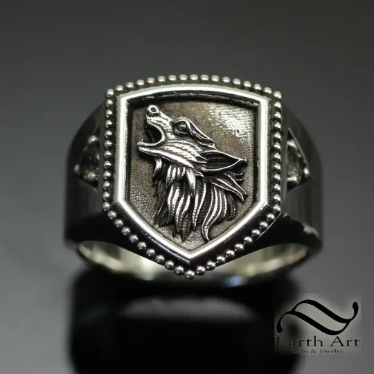Howling Wolf Signet Ring - Sterling and Sapphire