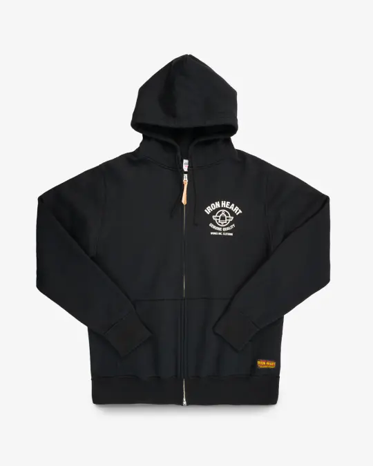 Printed 14oz Ultra Heavyweight Loopwheel Cotton Zippered Hoodie - Black