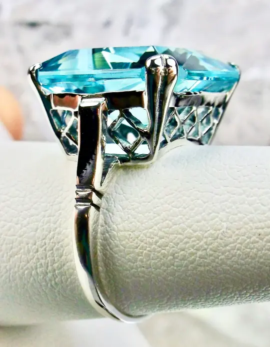 Aquamarine Ring, 20ct Big Huge Square Gem, Vintage Jewelry #D1