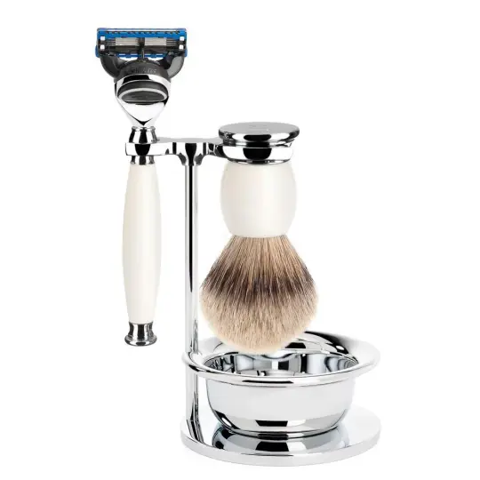 MÜHLE SOPHIST 4 Pc. Shaving Set, Silvertip Badger Brush & Gillette® Fusion™ Razor, Porcelain