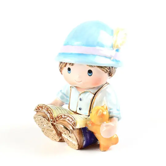 Little Boy with Book & Cat Trinket Box