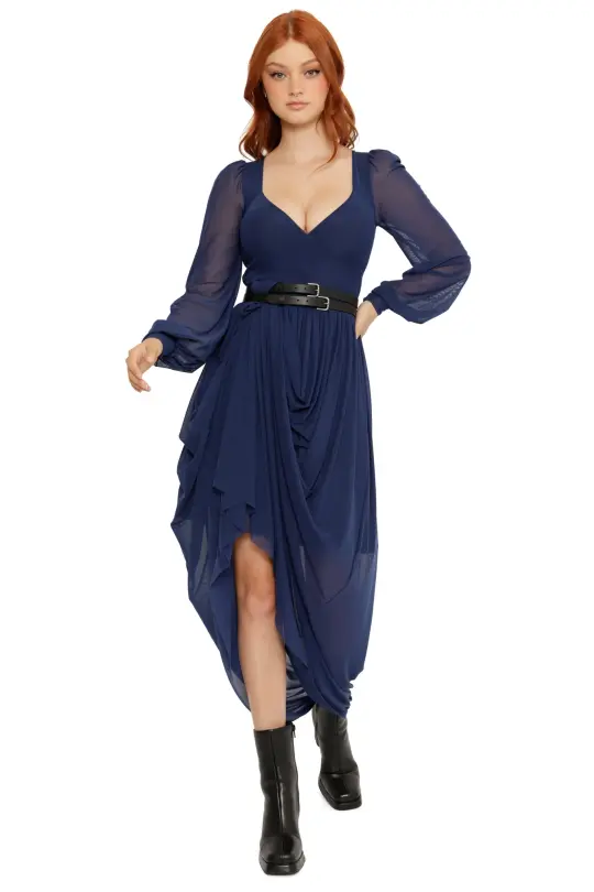 Navy Sheer Romance Maxi Dress