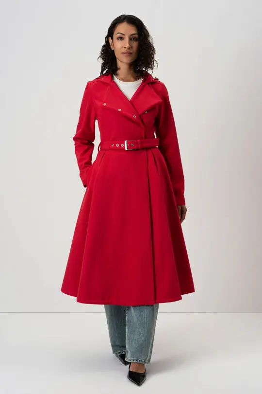 Double Breasted Trench Coat in Bright Red | Queen of Hearts