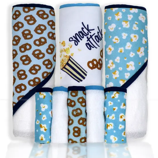 necessities by tendertyme 8 Piece Hooded Bath Towel and Washcloth Set, Pretzels