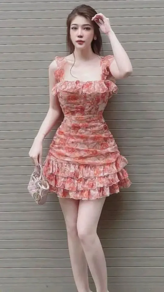 Pink Floral Chiffon Waist Cake Skirt Homecoming Dress R3270