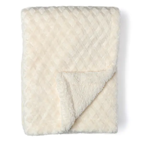 Baby Mode Baby Diamond Plush Sherpa Baby Blanket, Ivory