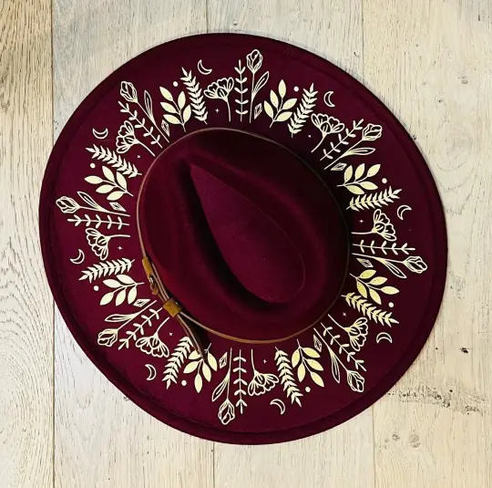 Wine Red Botanicals Vegan Felt XL Wide Brim Hat
