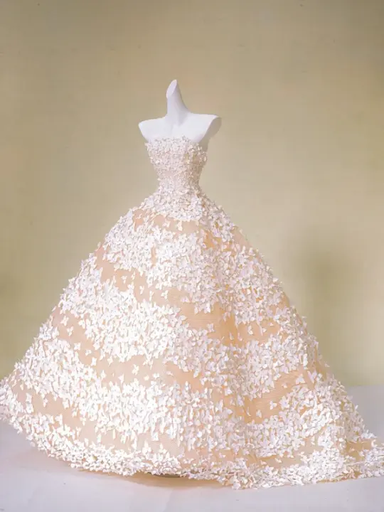Pink tube top waist slim fit three-dimensional flower puffy skirt princess long dress bridal gown R5731