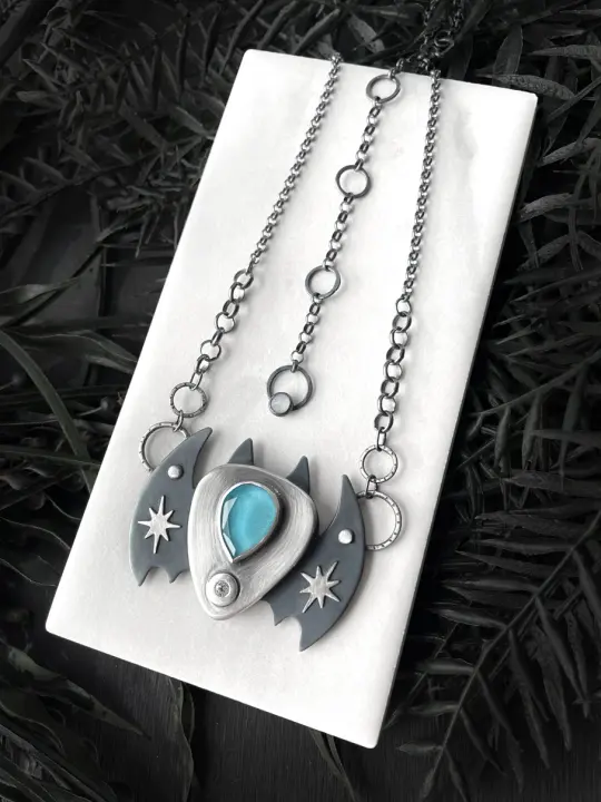 Atomic Bat Pendant with Glow in the Dark Quartz