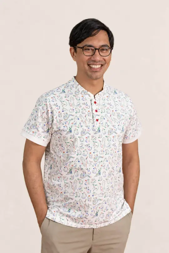 Men's Mandarin-collared Polo Tee - Zodiac Mahjong
