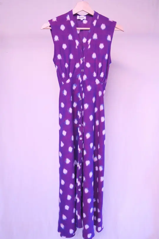 SENTA dress in the eggplant cross-colored polka dots ikat fabric - XS, M