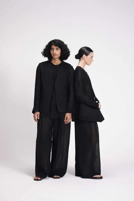 SHEER PLEATED PANTS