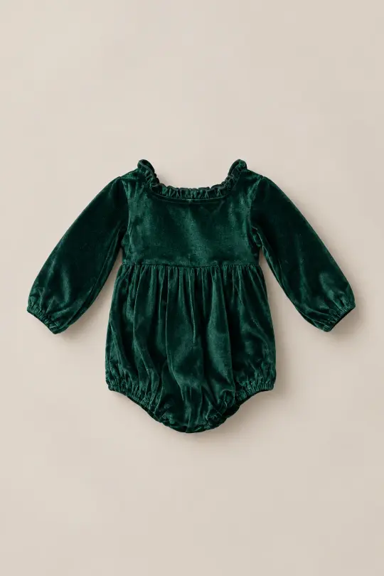 Baby Cypress Romper in Green Velvet
