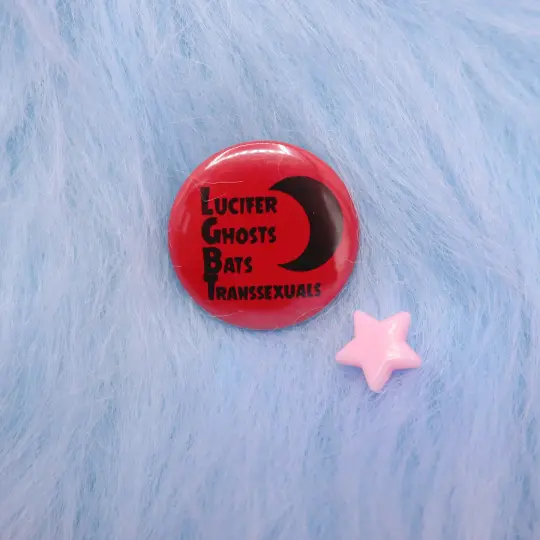 LGBT Lucifer, Ghosts, Bats, Transsexuals Button Badge