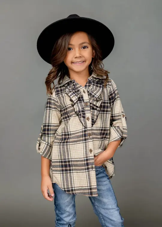 Kendall Top in Neutral Plaid