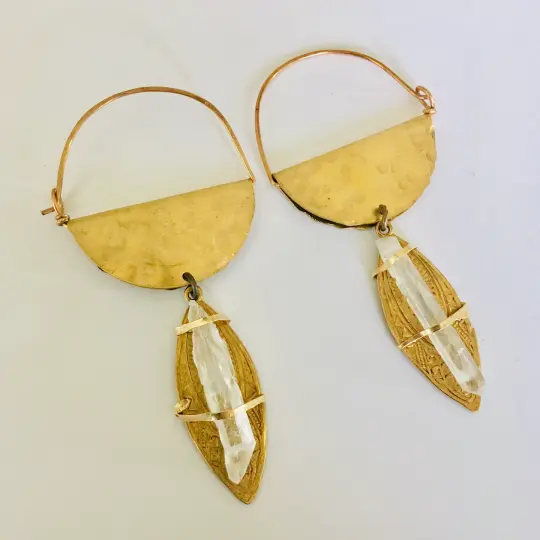 Crystal Tears Hammered Hoops