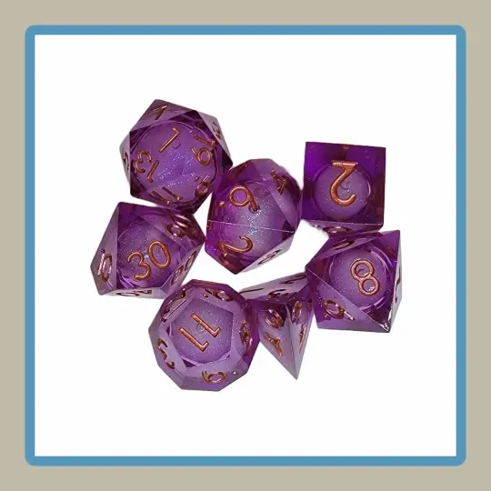 rpg dice in magenta with liquid core