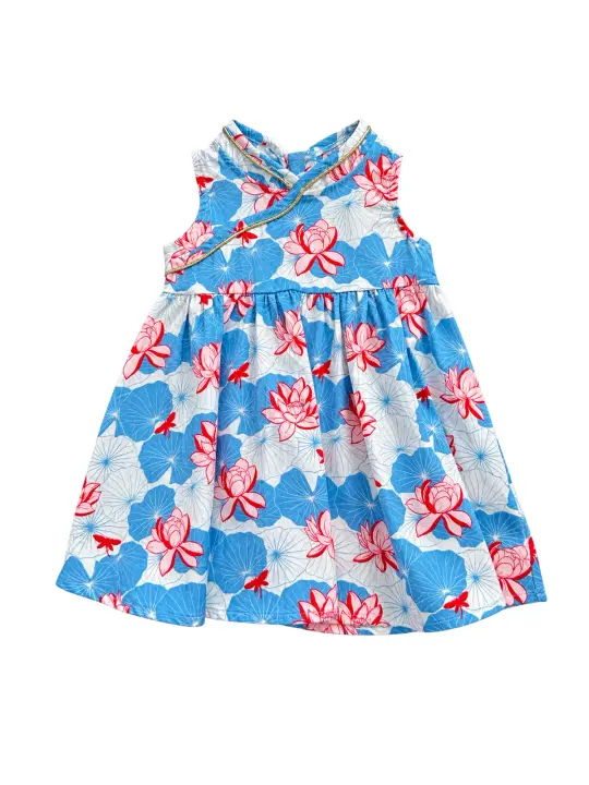Flare Cheongsam - Blue Lotus