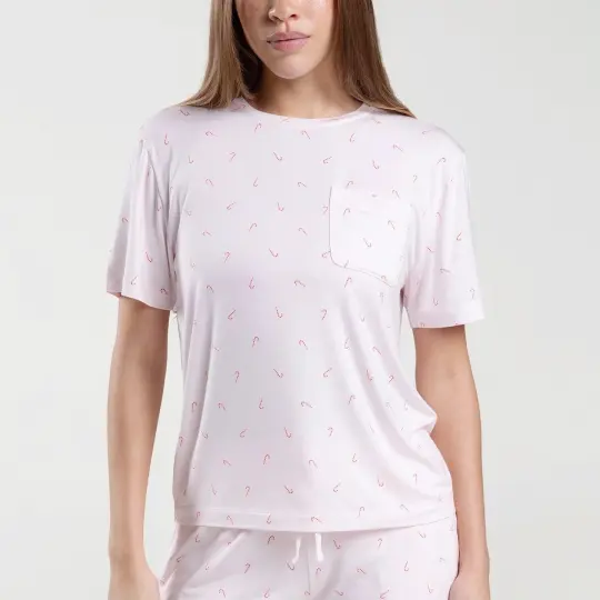 Sleep Short Sleeve Tee Candy Cane Ditsy