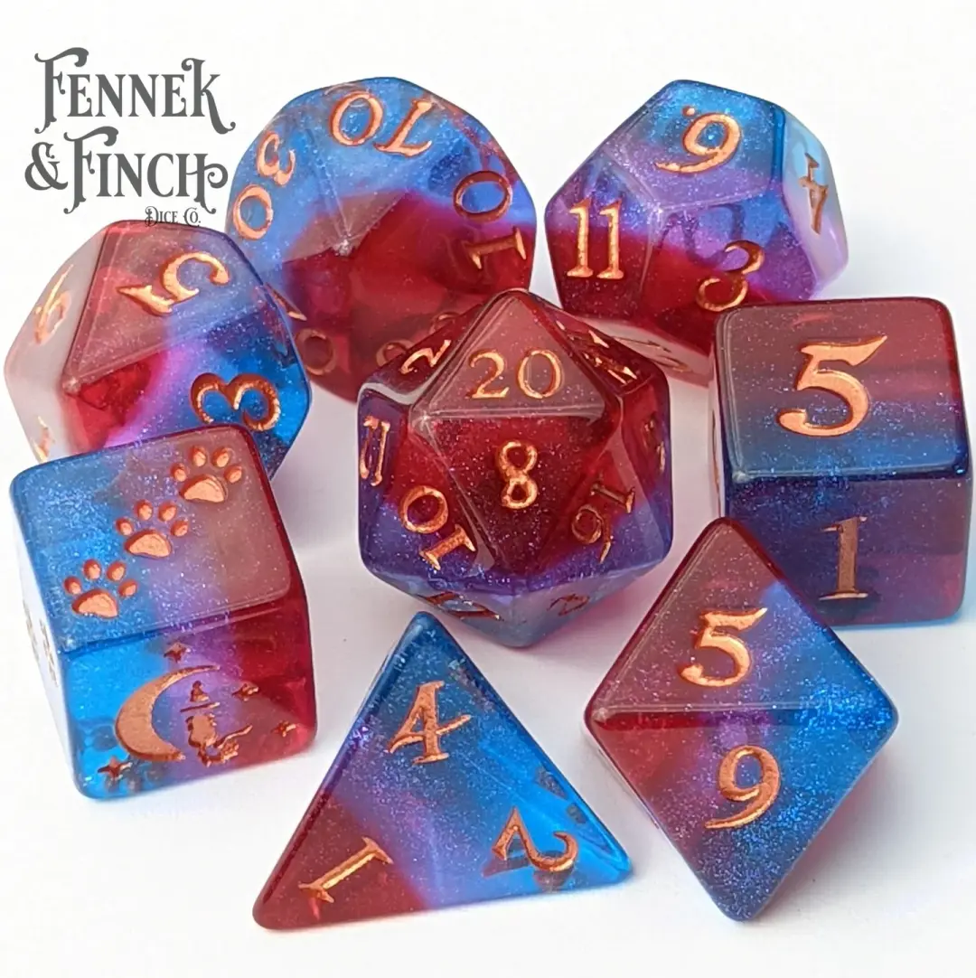 Tiefling Boudoir Dice Set – 8-Piece Rainbow Layered | Fennek & Finch