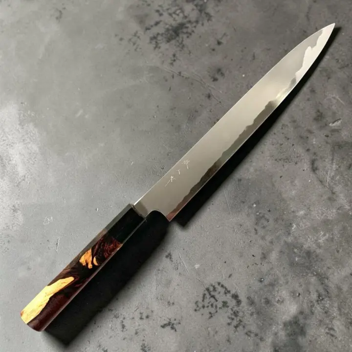 Tetsujin Blue #2 Kasumi Custom Sujihiki 240mm with Jobone Cocobolo and Horn Handle