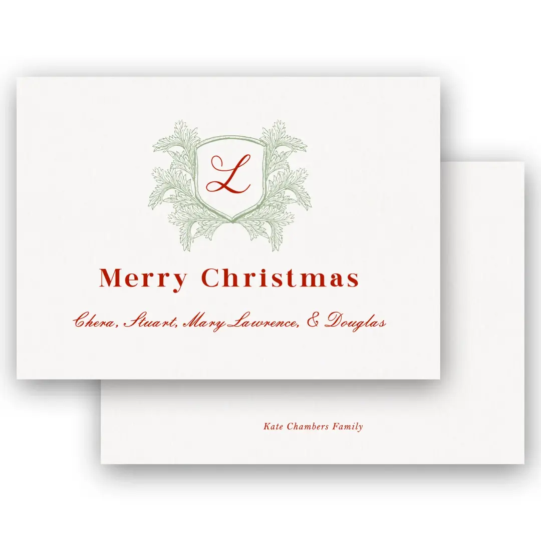 Green Laurel Crest Monogram Holiday Enclosure Card