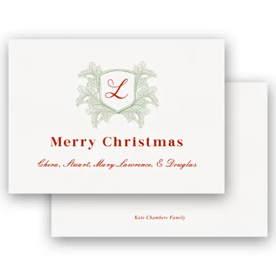 Green Laurel Crest Monogram Holiday Enclosure Card