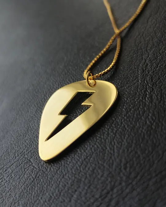 Gold Guitar Pick 'Flash' Lightning Bolt Necklace (925 Silver)