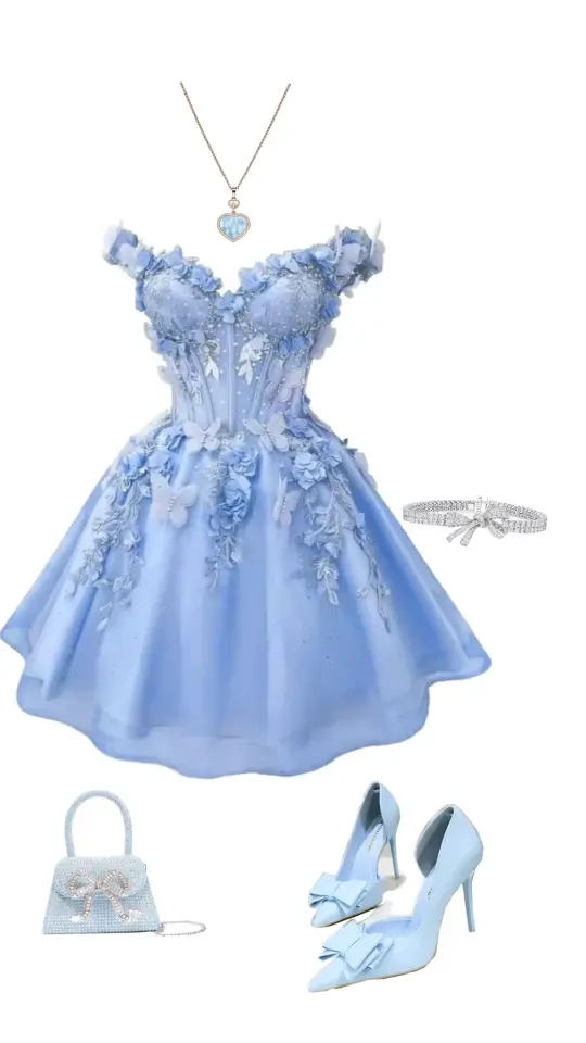 Princess Style Pale Blue A-Line Sweetheart Applique Bodycon Mini Birthday Dress Homecoming Dress RS248