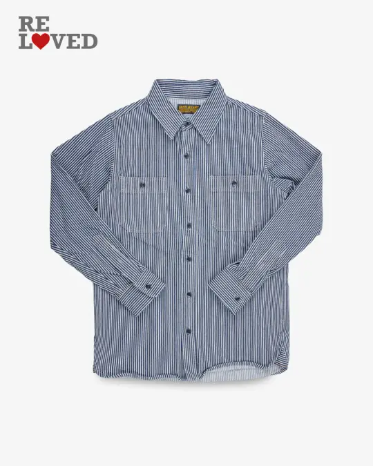 12oz Hickory Stripe Work Shirt - Indigo (IHSH-274-IND) Size Medium