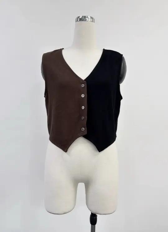 SAMPLE #377 - S Soft Linen Vest And Pants Set - Brown / Black