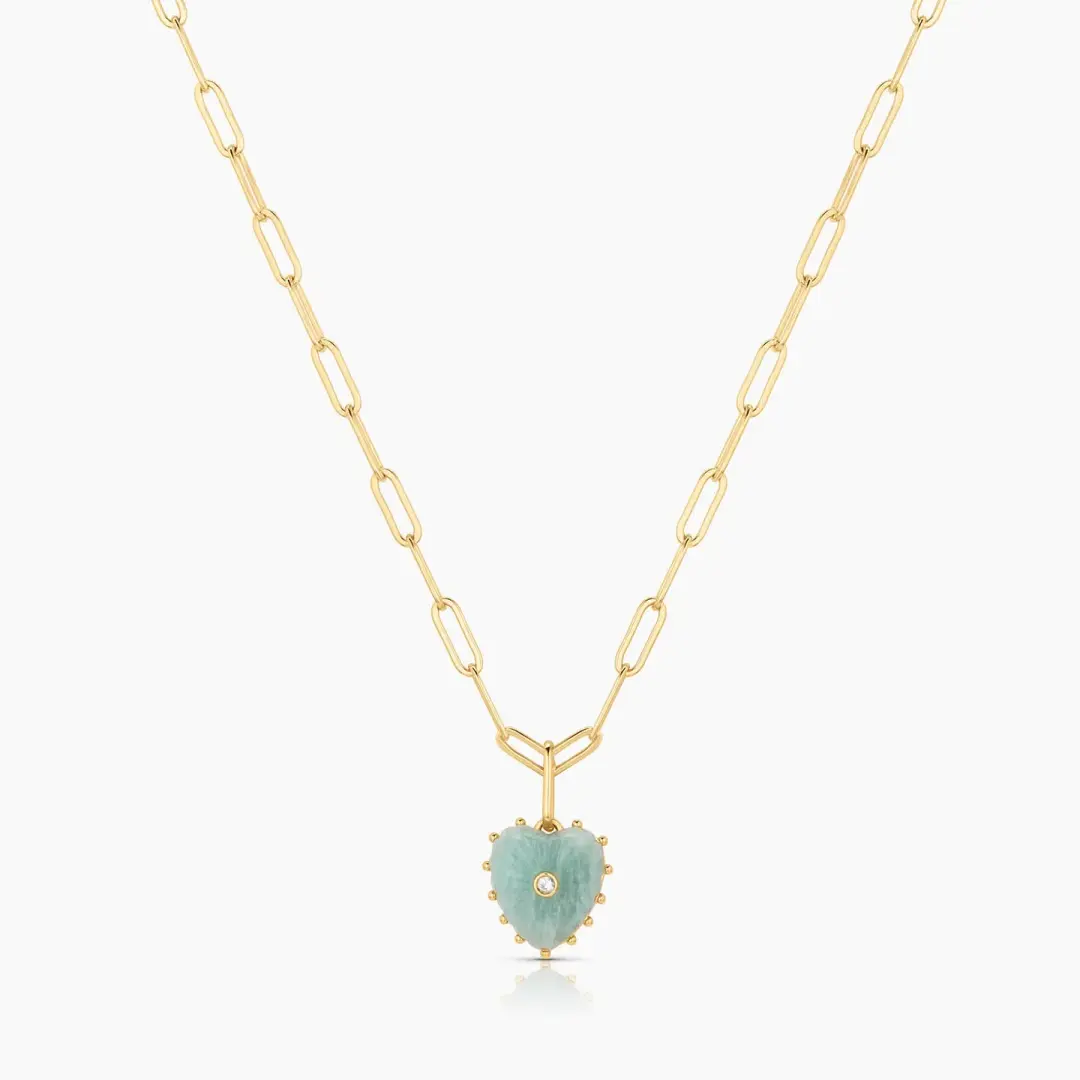 Thatch Jewelry Isabel Heart Amazonite Gold Paperclip Necklace