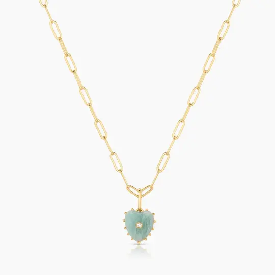 Thatch Jewelry Isabel Heart Amazonite Gold Paperclip Necklace