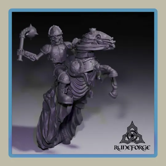 render of 28mm miniature skeleton undead cavalry bucking