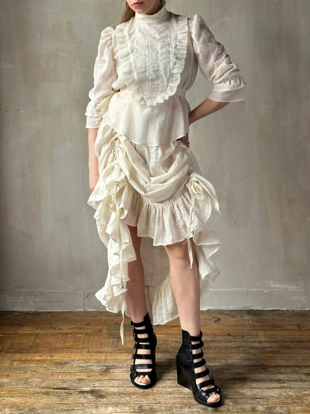 Spring'26: Drawstring Petticoat Skirt in Ivory Jacquard Stripe (In Stock)