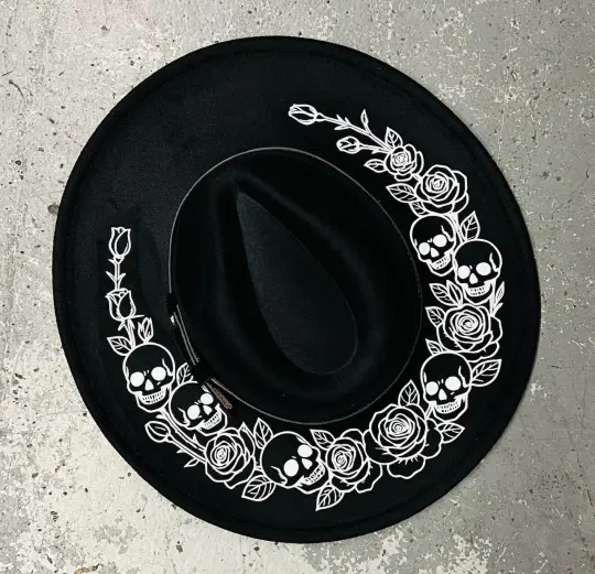 Skulls & Roses Vegan Felt XL Wide Brim Hat