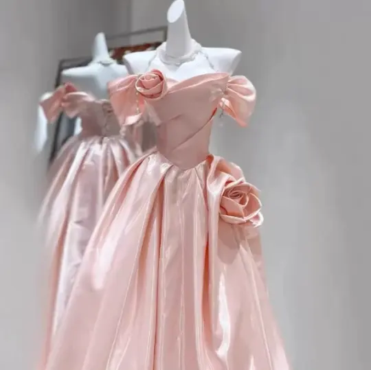 Romantic Silky Applique Corset Prom Gown , Pink Women's Maxi Evening Dress Birthday Dress RS2667