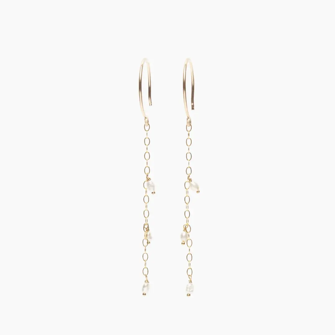 Long Dangle Triple Small Pearl Earrings