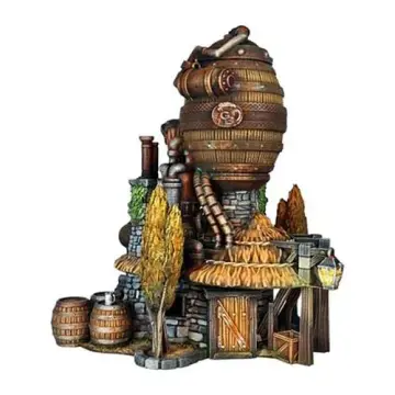 Beer Brewery 28mm 3D printed medieval fantasy town terrain, painted example, three-quarter view