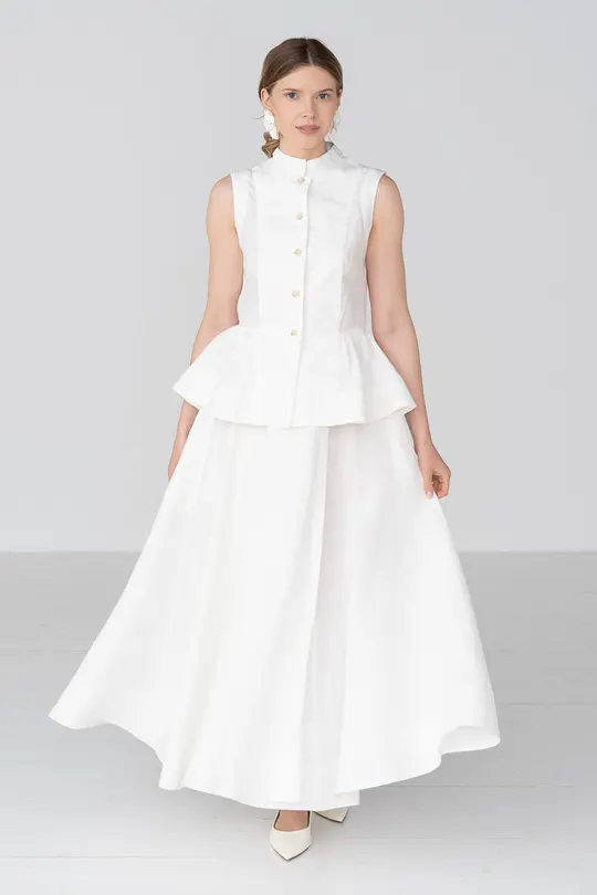 Peplum – Linen Vest with Mandarin Collar