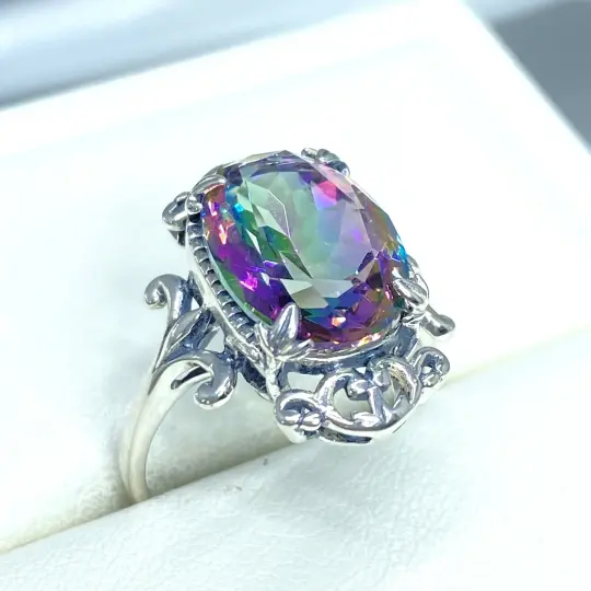 Mystic Topaz Ring, Size 5, Oval Gem, Gothic Vintage Style Jewelry, #D84 - Ready to Ship