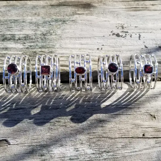 Lirick - Faceted Garnet Ring in Sterling Silver