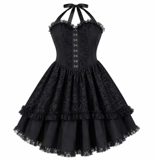 Lace Trim Halter Women's Homecoming Dress Black Corset Mini Short Prom Dress RS2339