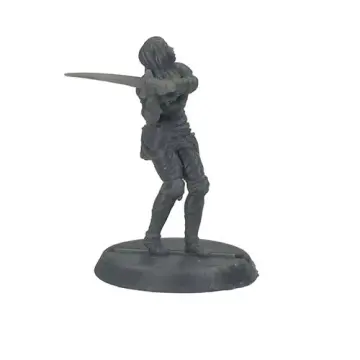 Unpainted 28mm 3D-printed resin swordswoman sweeping a longsword across her body - tabletop RPG miniature for D&D, Pathfinder & wargaming
