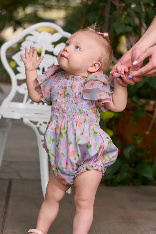 Baby Lottie Romper in Vibrant English Garden